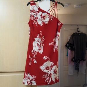 dressbarn Red and White Floral Midi Dress